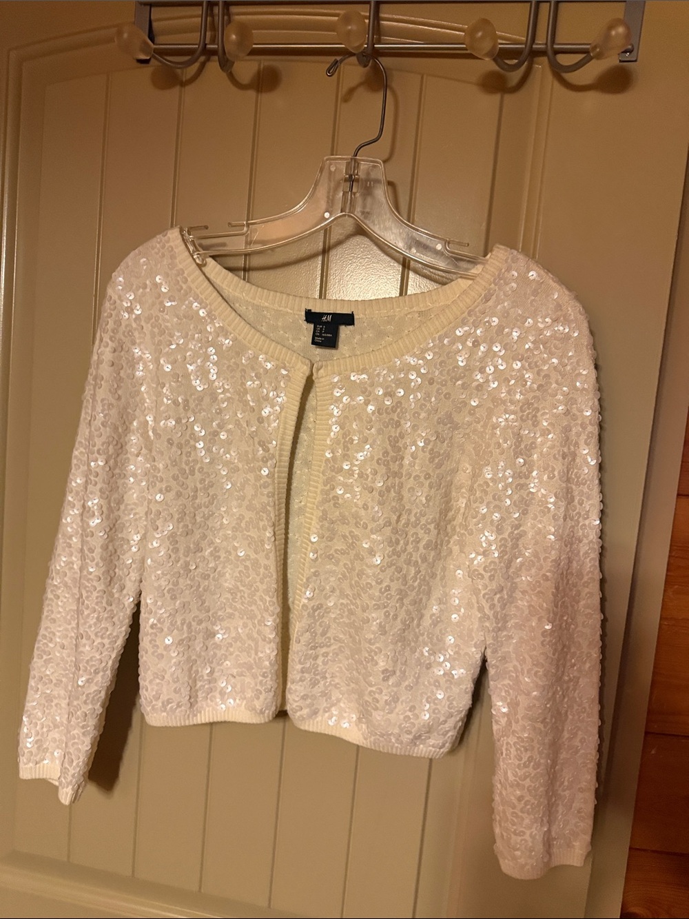 H&M Ivory Sequin Cropped Cardigan
